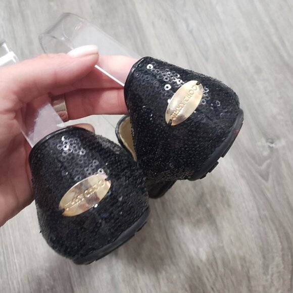 Jimmy Choo Black Sequin Smoking Slippers Sz 37 - Picture 5 of 10